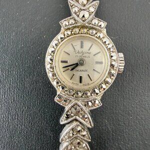 Vintage Valgine Watch Cocktail Swiss-Made Marcasite Silver Tone 6 inches